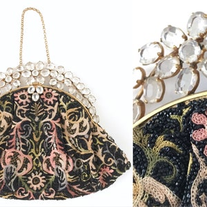 1940s 50s jeweled crewel work embroidery beaded purse handbag Hobe Josef image 1