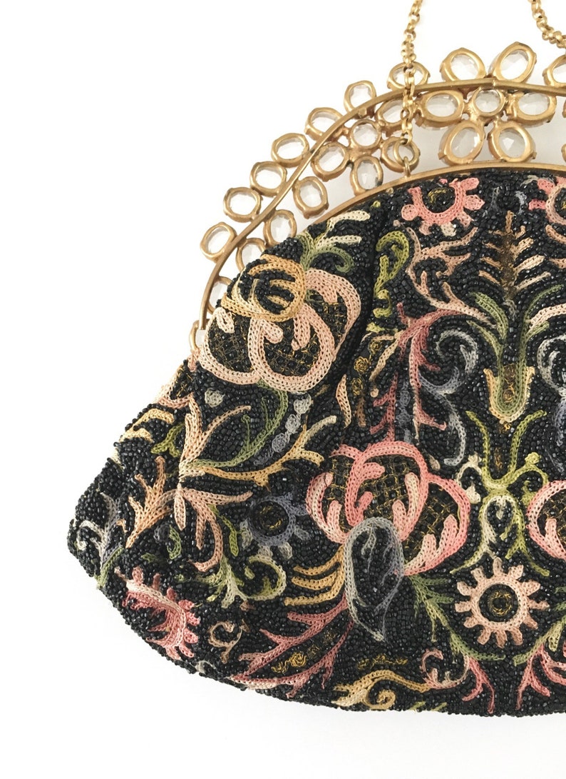 1940s 50s jeweled crewel work embroidery beaded purse handbag Hobe Josef image 8