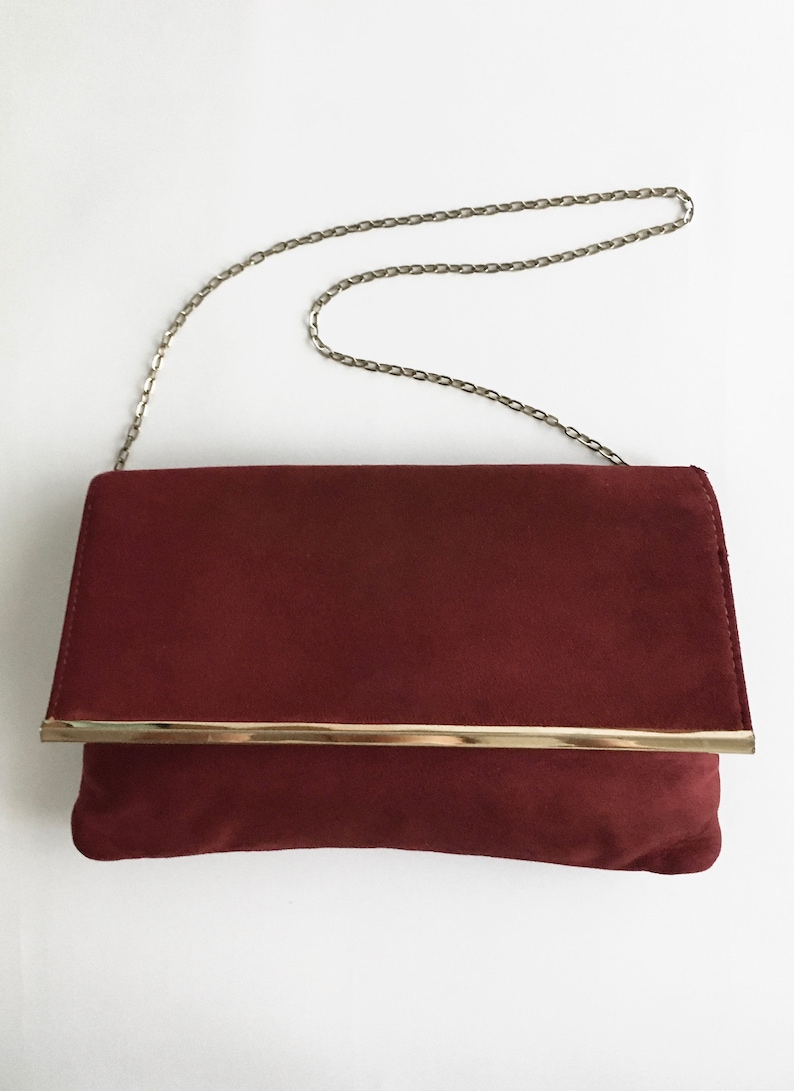 1970s Red Suede HL Chain Strap Purse Handbag To Clutch Harry Levine image 7