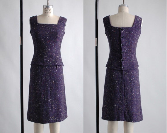 1960s speckled purple wool two piece dress