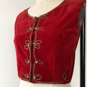 Antique Hungarian Vest Maroon Red Velvet Metal Embroidery Brass Beads image 5