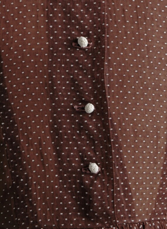 1950s Sheer Brown Cotton + White Dot Dress - image 7