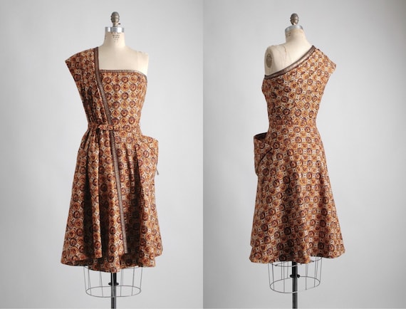 1940s Pompadour Brown Cotton Sari Dress (Like Tina