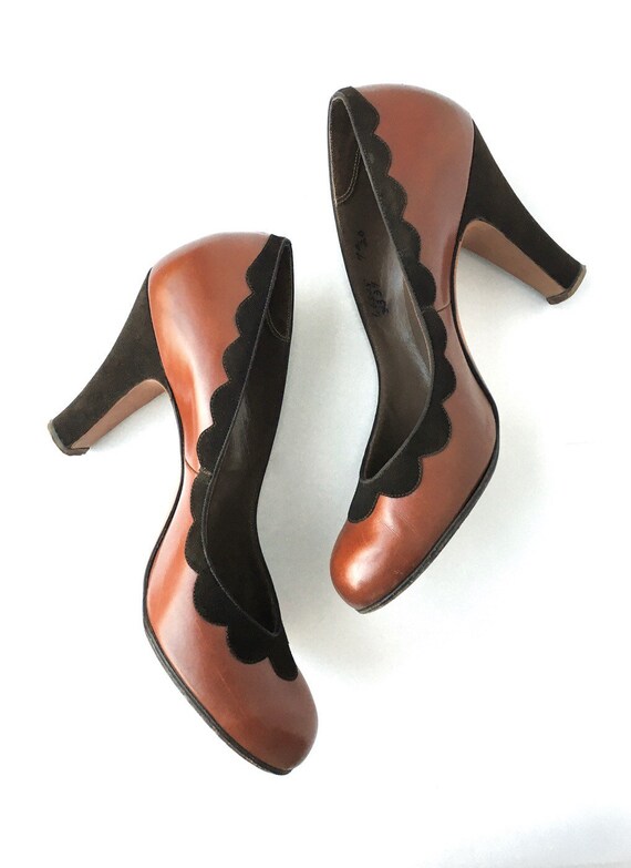 1940s Valley Brown Suede + Leather Heels