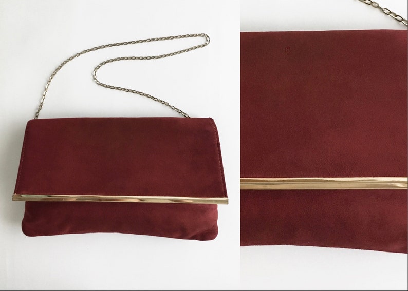 1970s Red Suede HL Chain Strap Purse Handbag To Clutch Harry Levine image 2