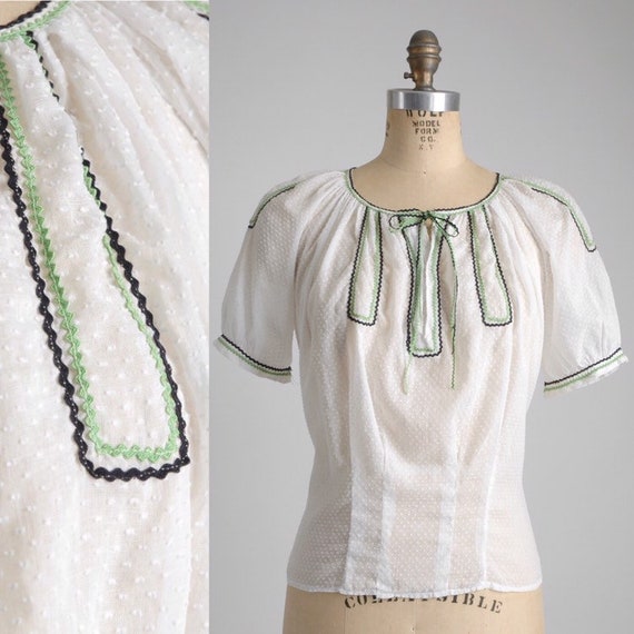 Adorable 1930s Cotton Swiss Dot Blouse