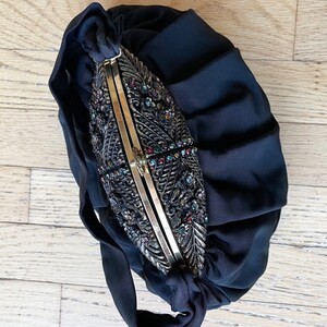 1940s 50s Guild Original Jeweled Black Faille Purse