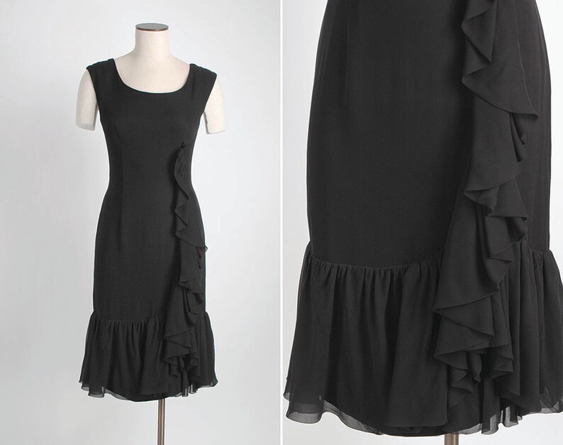 black chiffon ruffle dress