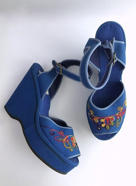 Sale! RARE 1940s blue Ryder sandal platforms * SH0