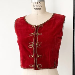 Antique Hungarian Vest Maroon Red Velvet Metal Embroidery Brass Beads image 3