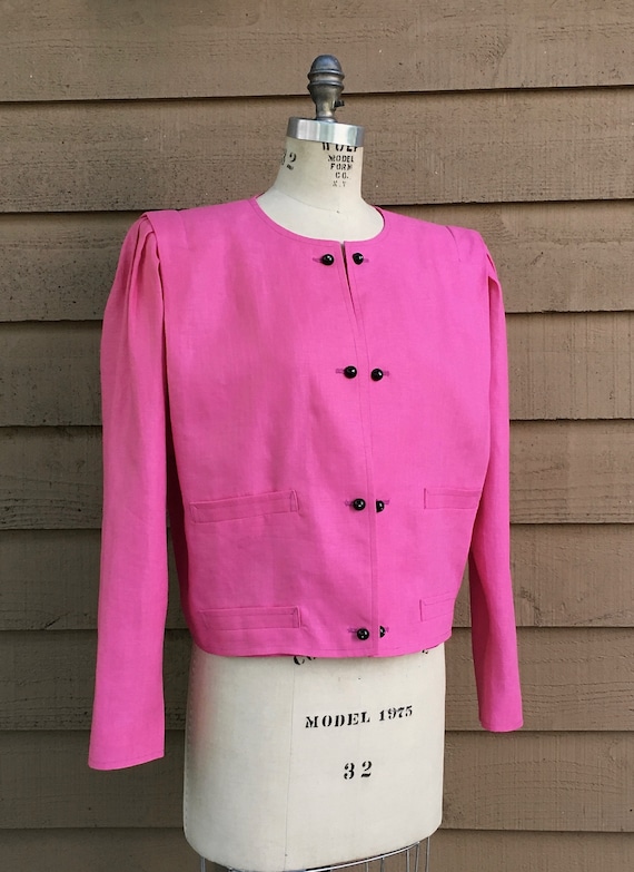 1980s 90s Ungaro Solo Donna Pink Linen Cropped Jac