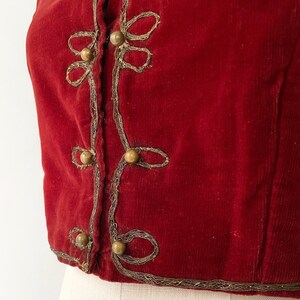 Antique Hungarian Vest Maroon Red Velvet Metal Embroidery Brass Beads image 2