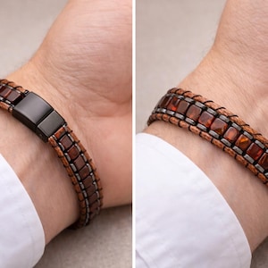 Handmade Amber Bracelet, Hematite Accent, Magnetic Clasp