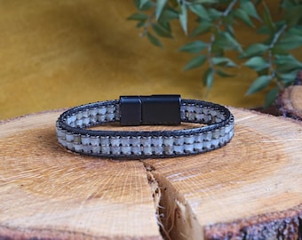 Handmade Labradorite & Hematite Bracelet, Magnetic Clasp