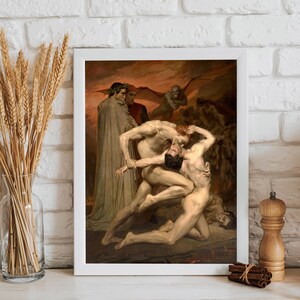 Dante And Virgil Wall Art, Huge Canvas Home Decor, William Adolphe Bouguereau, Dante And Virgil in Hell Wall Decor, Dante and Virgil Canvas
