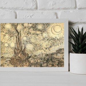 Van Gogh Cypresses in The Starry Night Canvas Wall Art, Van Gogh Artwork, Van Gogh Starry Night Canvas Art, Framed Poster Print, Gift Idea