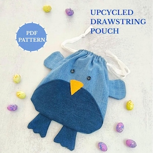 Patron de couture de sac à cordon pour poussins - Tutoriel de pochette en jean recyclé (PDF)