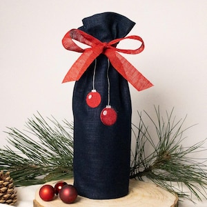 Flasche Geschenk verpacken | Flaschen verpacken Weihnachten | Flasche schön verpacken | Geschenkverpackung Flaschen Beutel Leinen | Kugeln