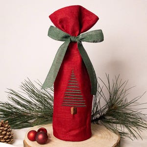 Flasche Geschenk verpacken | Flaschen verpacken Weihnachten | Flasche schön verpacken | Geschenkverpackung Flaschen Beutel Leinen