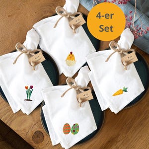 Servietten Stoff Leinen | Stoffserviette Ostern weiß bestickt | Servietten modern zum Falten | Tisch decken | Tischwäsche Leinen gestickt