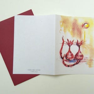 Biglietto d'auguri con gatti, stampa acquerello, firmata a mano, gioia, luce, insieme, amici, cartolina artistica