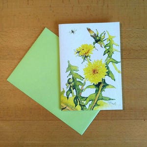 Biglietto d'auguri con fiori di campo, tarassaco, acquerello, stampa, firmata a mano, gioia, luce, bombo, amici, carta artistica, regalo, vari motivi tra cui scegliere.