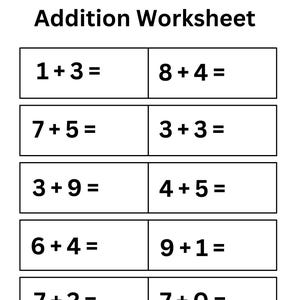 Addition Worksheets, 5 Printable sheets for Kindergarten-1st Grade-2nd Grade Math. Numbers adding up to 20.
