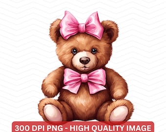 Teddy bear with pink bows PNG, Coquette Teddy Bear PNG, Teddy Bear Digital Download, Sublimation PNG Digital File perfect for kids
