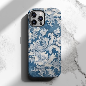 Elegante funda para teléfono de acanto azul - Flor de porcelana - 3 opciones para iPhone, Galaxy y Pixel