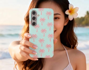 Pink Palms - Tropical Mint & Coral Palm Tree Phone Case - 3 Options for iPhone, Galaxy, and Pixel