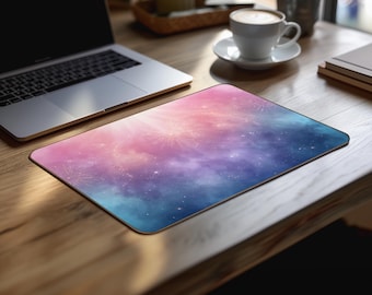 Cosmic Fireworks Desk Mat | Pink Blue Galaxy Mouse Pad | Non-Slip Office Desk Pad