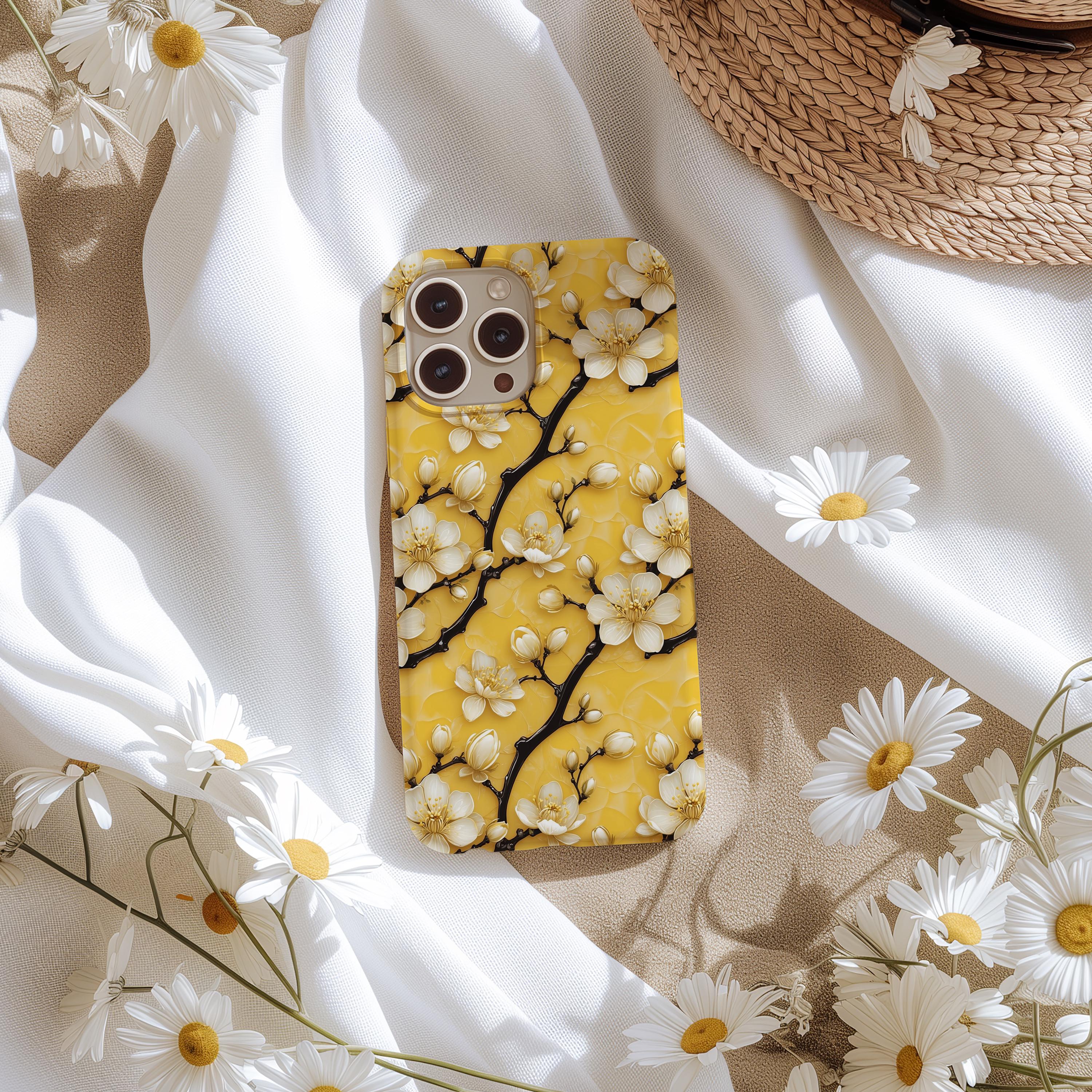 Elegant Yellow Apricot Blossom Phone Case - Luxe Golden Blooms - 3 Options for iPhone, Galaxy, and Pixel