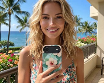 Tropical Hibiscus Stained Glass Phone Case: Elegant Floral Design