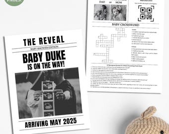 Krant voor babyaankondiging Krant voor zwangerschapsaankondiging Sjabloon voor babyaankondiging in canva Sjabloon voor babyshowerkrant downloaden