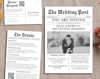 Newspaper Wedding Invitation Template Unique Wedding Newspaper Invitation Template Editable Wedding Invitation Set Wedding Details RSVP Card