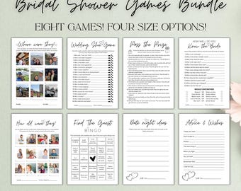Bridal Shower Games Bundle Pass the Gift Game Find the Guest Bingo Where Were They Bridal Shoe Game Minimalist Wedding Shower Games Bundle
