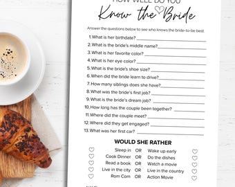 How Well Do You Know The Bride Game Bridal Shower Trivia Games Who Knows The Bride Best Bride Trivia Game Minimalist Bridal Shower Game