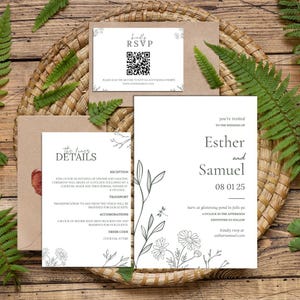 Wildflower Wedding Invitation Card Editable Modern Wedding Invitation Canva Template Minimalist Wedding Invite Wildflower Template WE0001