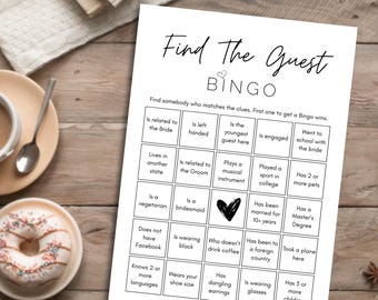 Find The Guest Bingo Game Minimalist Bridal Shower Bingo Game Get To Know You Game Printable Shower Bingo Wedding Table Game Bingo Download