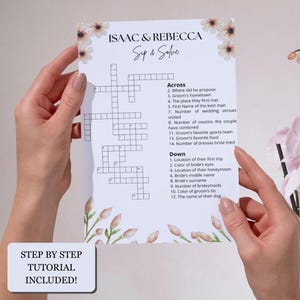 Custom Wedding Crossword Puzzle Template Personalized Sip and Solve Bridal Shower Crossword Personalized Large Puzzle Crossword Wedding Game