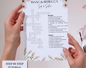 Custom Wedding Crossword Puzzle Template Personalized Sip and Solve Bridal Shower Crossword Personalized Large Puzzle Crossword Wedding Game