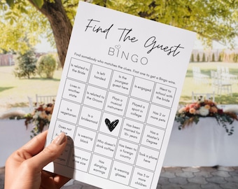 Find The Guest Bingo Game Get To Know You Bingo Game Printable Bridal Shower Bingo Game Minimalist Wedding Shower Game Bingo Editable Canva
