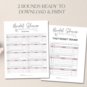 Bridal Shower Family Feud Game Printable Bridal Shower Games Minimalist Bachelorette Game Wedding Shower Game Fast Money Fun Shower Activity