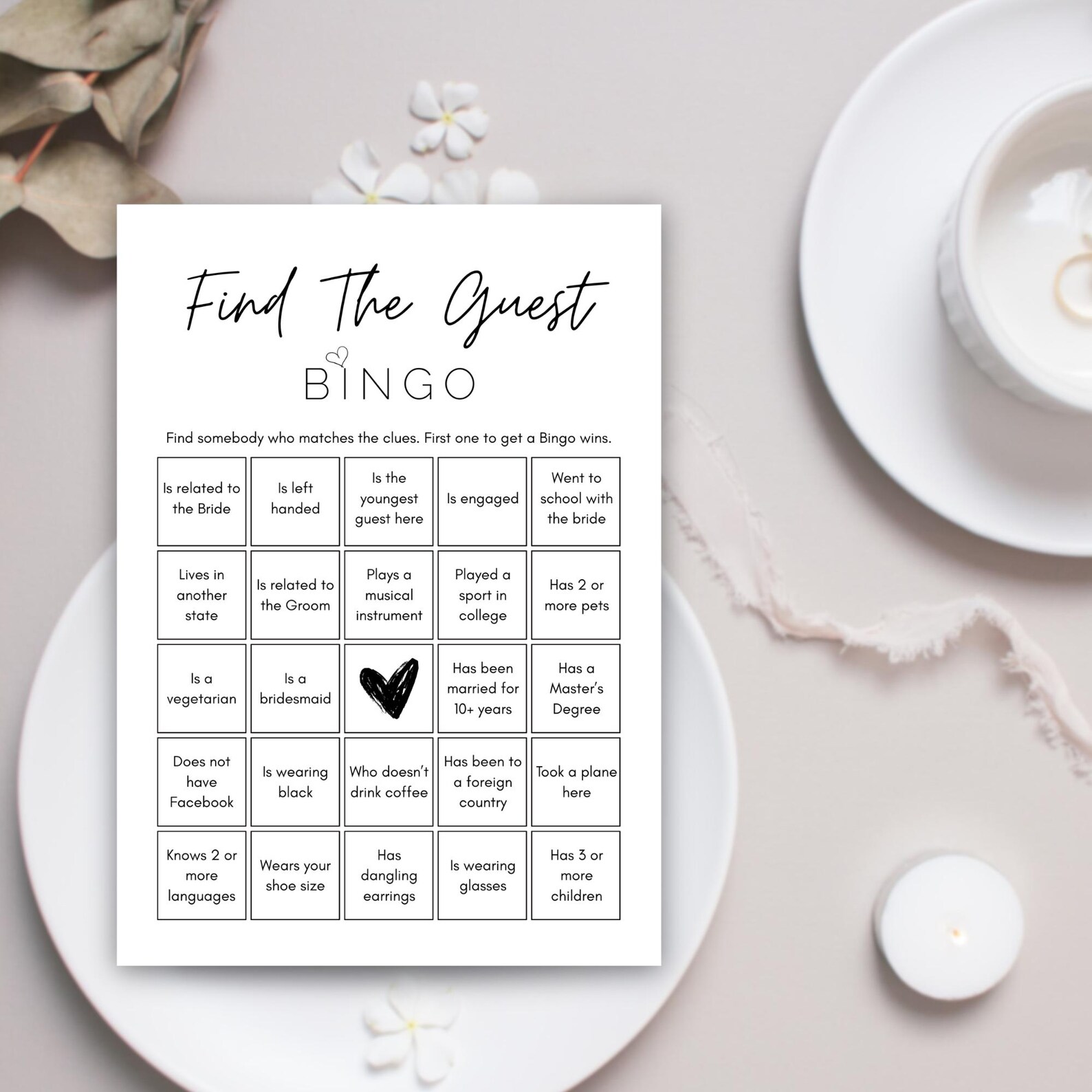 Find the Guest Bingo Game Get to Know You Bingo Game Printable Bridal ...