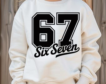 Six Seven PNG SVG Varsity Design Funny 6 7 Meme, Retro Sport Team Sublimation Trending Gen Z Digital Download