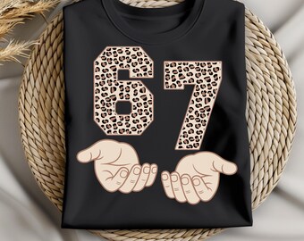 Six Seven Meme PNG, Social Media Humor Viral Internet Meme Humor 67 Leopard Print Funny Gen Alpha Design Digital Download