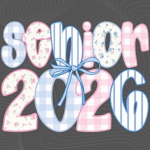 Senior 2026 PNG: Pastel Gingham Floral Design (Digital Download
