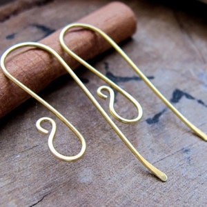 Elegant Brass Long Hook Ear Wires. Artisan Earwires Findings for Earrings. Long Earwire / Gold Ear wires / Artisan Ear Wires image 1