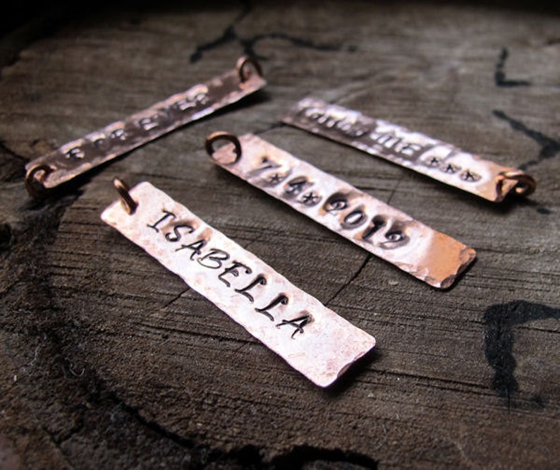Handmade Hammered Bar Personalized Rectangle Tag with Name Custom pendant for Necklaces Long Rectangle Bar Pendant Copper Engraved Charm