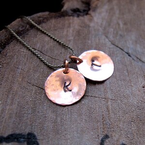 Hand Stamped Copper Charm. Personalized Disc Tag. Hammered Initial Letter Pendant Necklace Add on / Necklace Charms / Engraved Disc Dangles image 4